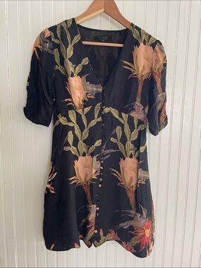 AllSaints Black Sheer Bird Cactus Floral Mini Dress 4